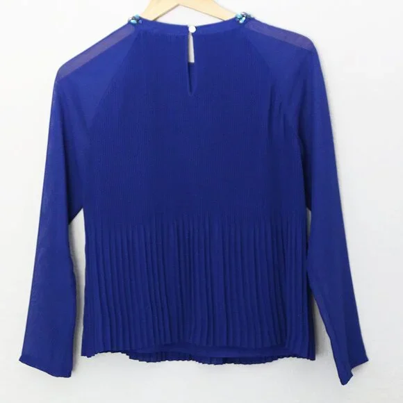 Ted Baker Lovina Jewel Embellished Accordion Pleated Blouse Cobalt Royal Blue 4 - Picture 7 of 16